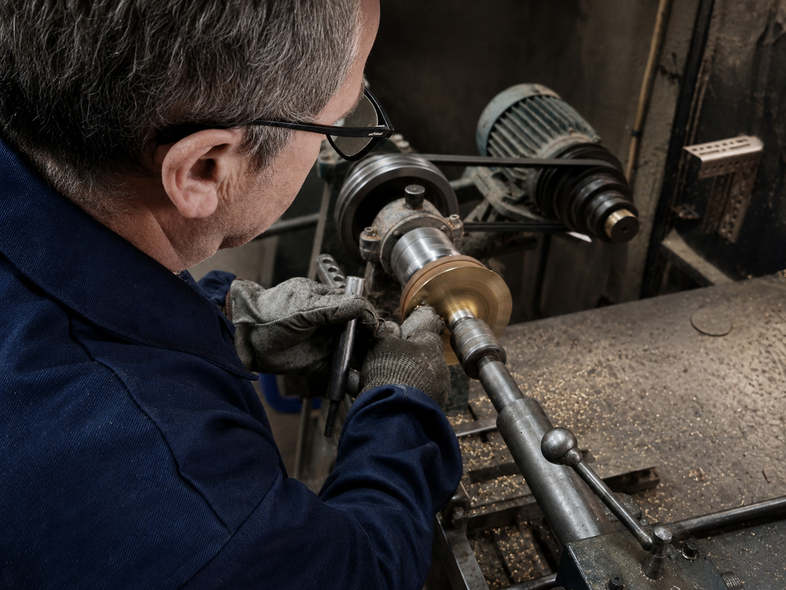 Metal component being turned and finished in a specialist workshop