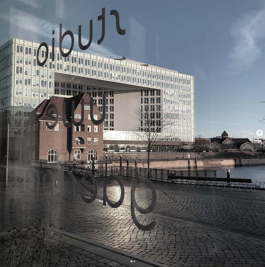View through the showroom window in Hamburg